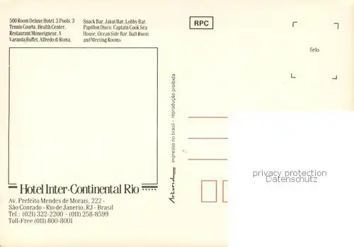 AK / Ansichtskarte Rio_de_Janeiro Hotel Inter Continental Rio Fliegeraufnahme Rio_de_Janeiro
