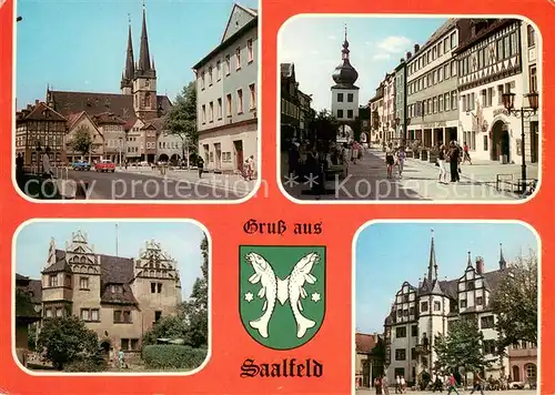 AK / Ansichtskarte Saalfeld_Saale Markt mit St Johanniskirche Blankenburger Strasse Schloss Kitzerstein Rathaus Saalfeld_Saale