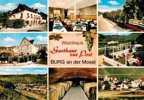 AK / Ansichtskarte Burg_Mosel Weinhaus Gasthaus zur Post Panorama Weinkeller Gastraum Burg_Mosel