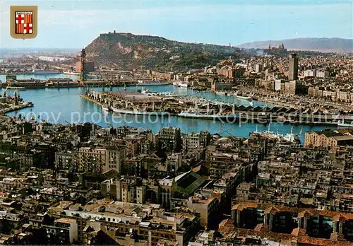 AK / Ansichtskarte Barcelona_Cataluna Hafen Fliegeraufnahme Barcelona Cataluna