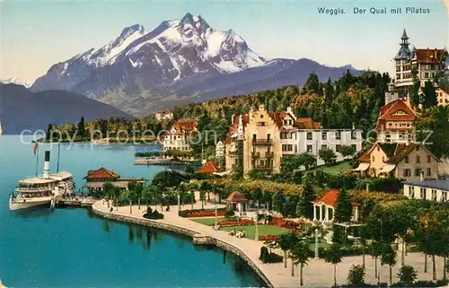 AK / Ansichtskarte Weggis_Vierwaldstaettersee Quai mit Pilatus Weggis_Vierwaldstaettersee
