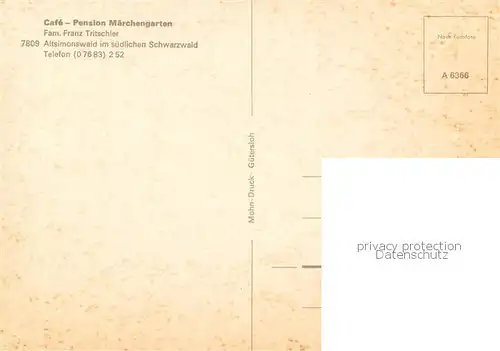 AK / Ansichtskarte Altsimonswald Cafe Pension Maerchengarten im Schwarzwald Altsimonswald