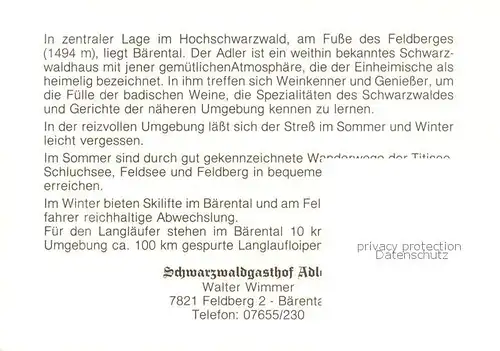 AK / Ansichtskarte Baerental_Feldberg Gasthof Adler Baerental Feldberg