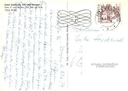 AK / Ansichtskarte Wengen__BE Hotel Alpenrose 