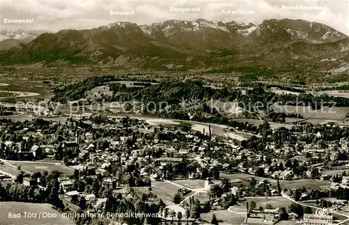 AK / Ansichtskarte Bad_Toelz Fliegeraufnahme mit Isartal und Benediktenwand Bad_Toelz