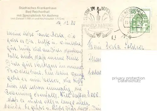 AK / Ansichtskarte Bad_Reichenhall Staedt Krankenhaus mit Spezialklinik fuer Asthma Bad_Reichenhall