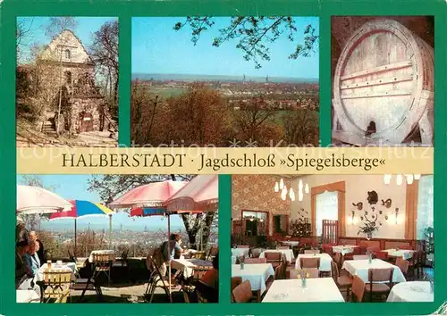 AK / Ansichtskarte Halberstadt Jagdschloss Spiegelsberge Panorama Fass Freiterrasse Gaststaette Halberstadt