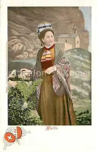 AK / Ansichtskarte Wallis_Valais_Kanton Walliserin in Tracht Wallis_Valais_Kanton