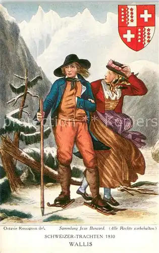 AK / Ansichtskarte Wallis_Valais_Kanton Schweizer Trachtenpaar 1830 Wallis_Valais_Kanton