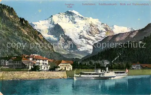 AK / Ansichtskarte Interlaken_BE Schiffsankunft Blick auf Heimwehfluh und Jungfrau Interlaken_BE