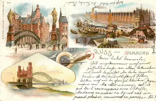AK / Ansichtskarte Hamburg Brooks Bruecke Freihafen Lagerhaeuser Neue Elbbruecke Hamburg