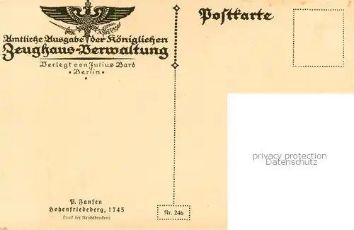 AK / Ansichtskarte Berlin Schlachtszene Hohenfriedeberg 1745 Amtl Ausgabe der Kgl Zeughaus Verwaltung Berlin