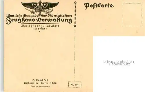 AK / Ansichtskarte Berlin Schlachtszene Schlacht bei Turin 1706 Amtl Ausgabe der Kgl Zeughaus Verwaltung Berlin