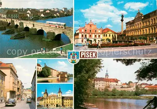 AK / Ansichtskarte Pisek_CZ Celkovy pohled Olsovo namesti Hotel Bila ruze Barokni radnice Reka Otova hradeb 