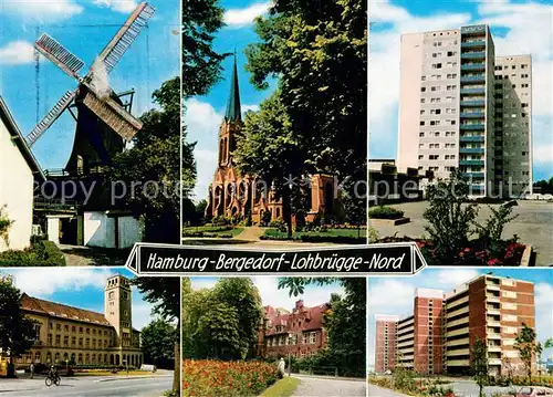 AK / Ansichtskarte Bergedorf__Hamburg Windmuehle Kirche Lohbruegge Nord Hochaeuser 