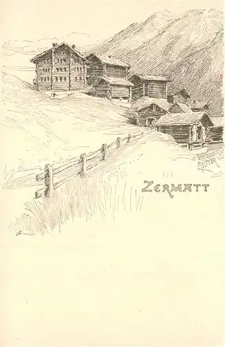 AK / Ansichtskarte Zermatt_VS Teilansicht Dorf Partie Kuenstlerkarte Meltzer Zermatt_VS