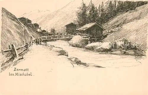 AK / Ansichtskarte Zermatt_VS Les Mischabel   Partie am Wasser Kuenstlerkarte Zermatt_VS