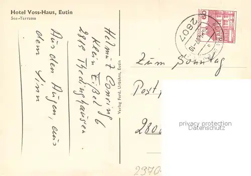 AK / Ansichtskarte Eutin Hotel Voss Haus See Terrasse Eutin