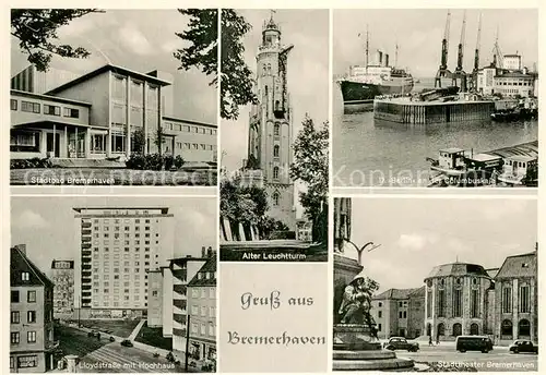 AK / Ansichtskarte Bremerhaven Stadtbad Lloydstrasse mit Hochhaus Alter Leuchtturm Dampfer Berlin an der Columbuskaje Stadttheater Bremerhaven