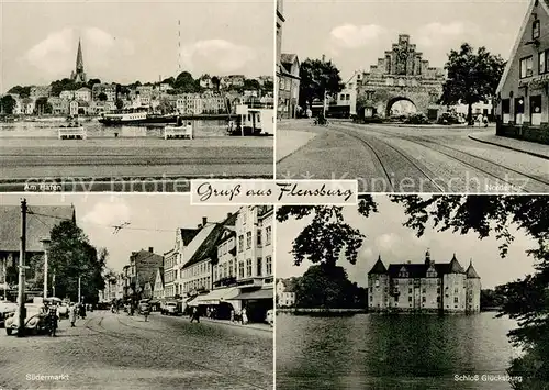AK / Ansichtskarte Flensburg_DE Hafen Nordertor Suedermarkt Schloss Gluecksburg 