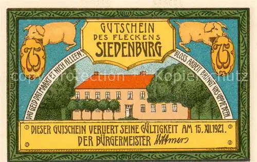 AK / Ansichtskarte Siedenburg 75 Pf Gutschein des Fleckens Siedenburg Siedenburg