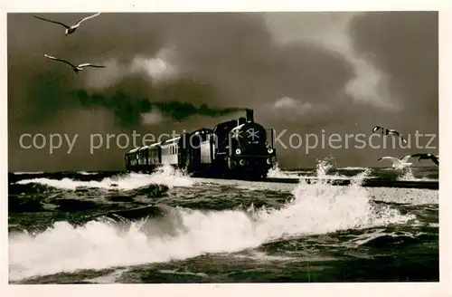 AK / Ansichtskarte Insel_Sylt D_Zug im Sturm auf dem Hindenburgdamm Insel_Sylt