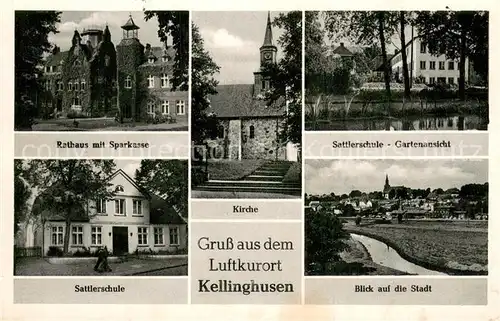 AK / Ansichtskarte Kellinghusen Rathaus Sparkasse Sattlerschule Garten Stadtblick Kirche Kellinghusen