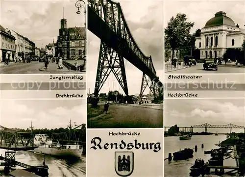 AK / Ansichtskarte Rendsburg Jungfernstieg Drehbruecke Hochbruecke Stadttheater Rendsburg
