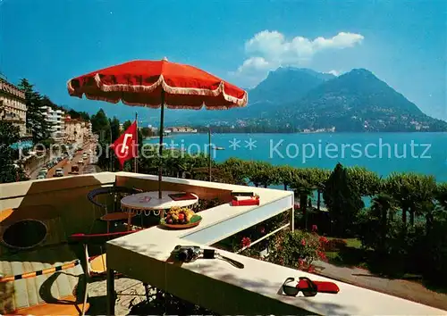 AK / Ansichtskarte Lugano_TI Hotel Bellevue Terrasse Blick auf Luganer See Lugano_TI