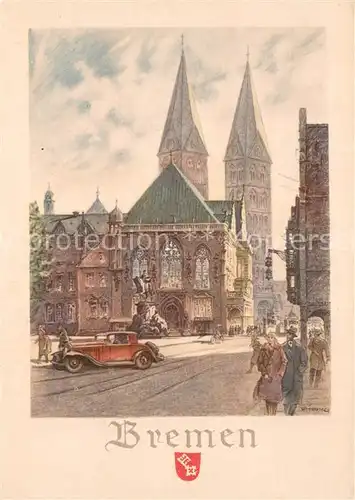 AK / Ansichtskarte Bremen Stadtbild mit Kirche Kuenstlerkarte Bremen