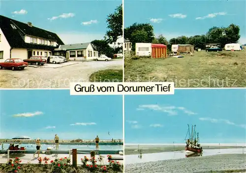 AK / Ansichtskarte Dorum Dorumer Tief Hotel Restaurant Camping Freibad Fischerboot Dorum