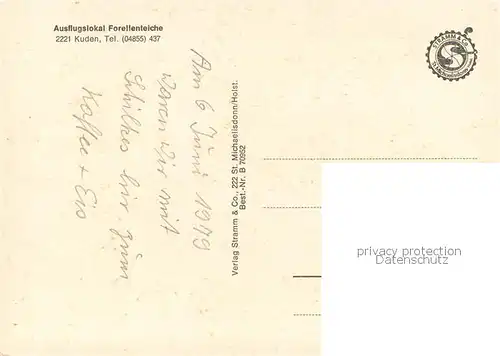 AK / Ansichtskarte Kuden Ausflugslokal Forellenteiche Gastraeume Brunnen Kuden
