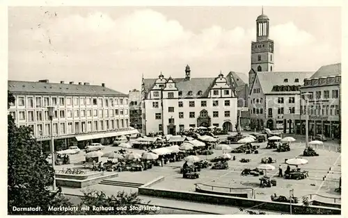 AK / Ansichtskarte Darmstadt Marktplatz m. Rathaus u. Stadtkirche Darmstadt