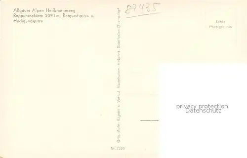 AK / Ansichtskarte Rappenseehuette_2091m_Allgaeuer_Alpen Aussenansicht m. Heilnronnerweg Rotgundspitze u. Hochgundspitze 
