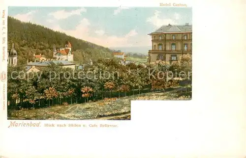 AK / Ansichtskarte Marienbad_Tschechien_Boehmen Cafe Bellevue u. Hotel Casino Marienbad_Tschechien