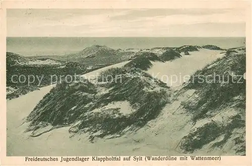 AK / Ansichtskarte Sylt Wanderduene mit Wattermeer Klappholttal Freideutsches Jugendlager Sylt