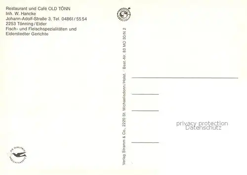 AK / Ansichtskarte Toenning_Nordseebad Restaurant Cafe Old Toenn Gastraeume Theke Toenning_Nordseebad