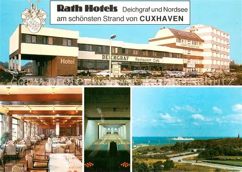 AK / Ansichtskarte Cuxhaven_Nordseebad Rath Hotels Gastraum Kegelbahn Panorama Cuxhaven_Nordseebad