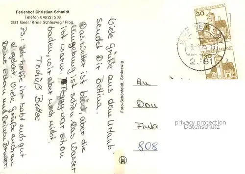 AK / Ansichtskarte Geel_Brodersby Ferienhof Christian Schmidt Strand Angler Blockhaus Pferdekoppel Geel Brodersby