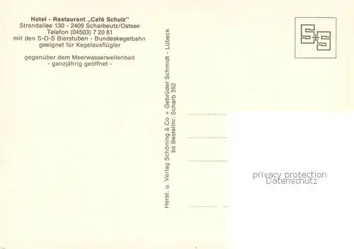 AK / Ansichtskarte Scharbeutz_Ostseebad Hotel Restaurant Cafe Schulz Gastraeume Scharbeutz_Ostseebad