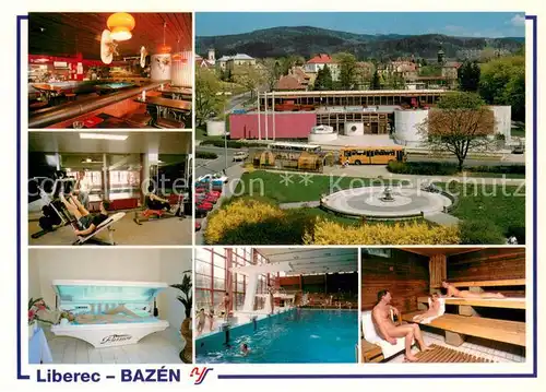 AK / Ansichtskarte Liberec_Reichenberg Plavecky bazen Wellness centrum kultury tela Gastraum Fitnes Solarium Hallenbad Sauna 