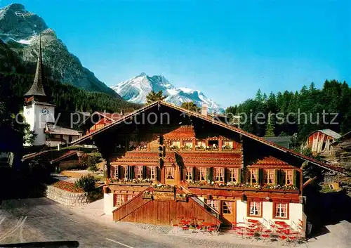 AK / Ansichtskarte Gsteig_BE Hotel Baeren Kirche Oldenhorn Berner Alpen 