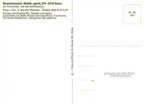 AK / Ansichtskarte Spiez_Thunersee_BE Seerestaurant Welle Spiez_Thunersee_BE