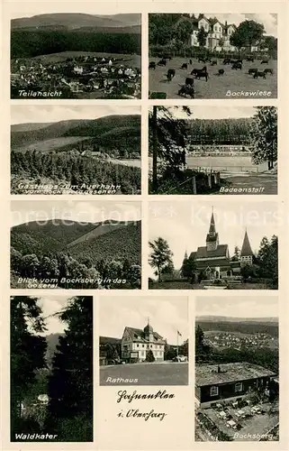 AK / Ansichtskarte Hahnenklee Bockswiese_Harz Panorama Gaststaette zum Auerhahn Badeanstalt Gosetalblick Kirche Waldkater Rathaus Bocksberg Hahnenklee Bockswiese
