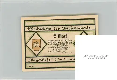 AK / Ansichtskarte Sylt Gutschein d. Ferienkolonie 2 Mark Sylt