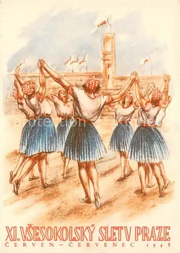 AK / Ansichtskarte Prag__Prahy_Prague Junge Frauen am tanzen 