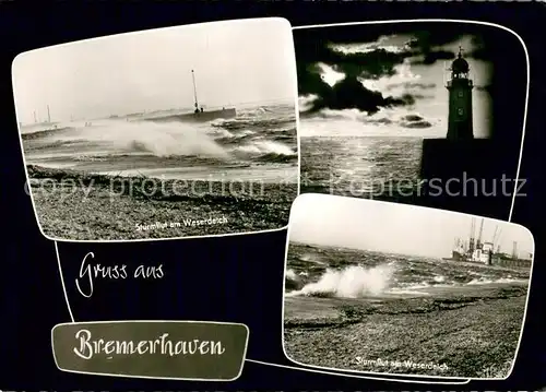AK / Ansichtskarte Bremerhaven Sturmflut am Weserdeich Leuchtturm Bremerhaven