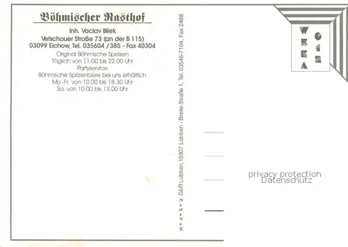 AK / Ansichtskarte Eichow Boehmischer Rasthof Restaurant Koch Eichow