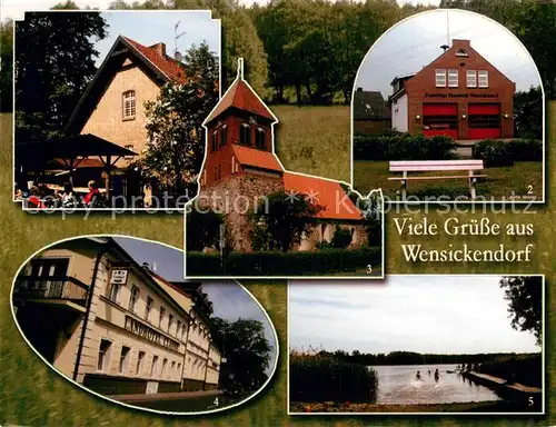 AK / Ansichtskarte Wensickendorf Forsthaus Feuerwehr Kirche Landhotel Classic Badesteg Rahmer See Wensickendorf