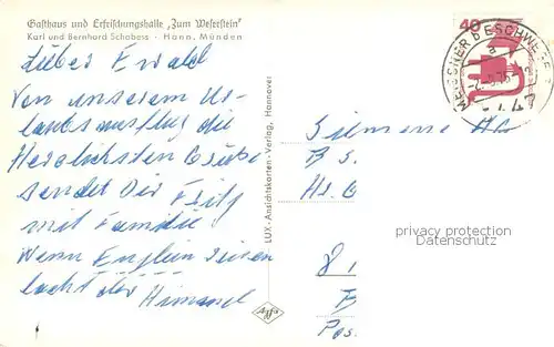 AK / Ansichtskarte Hann._Muenden Gasthaus zum Weserstein Dampferanleger Marktplatz Erfrischungshaus Weserstein Rathaus Werrabruecke und Schloss Hann. Muenden